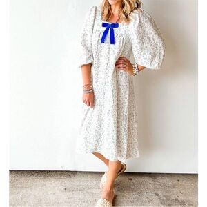 Taylor Tillman Cecilia Floral Puff Sleeve Linen Coquette Midi Dress